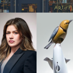 Kelly Clarkson and Molly the animatronic bird